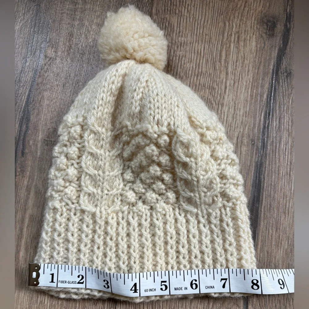 Handknit Wool Beanie with Pom – Cream Cable Knit Woodsy Cottagecore